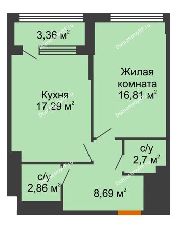1 комнатная квартира 50,03 м² - ЖК Гран-При