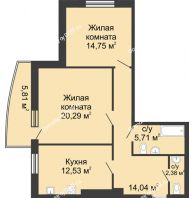 2 комнатная квартира 74,9 м² в ЖК Тихий Дон, дом № 1 - планировка