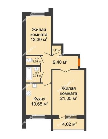 2 комнатная квартира 62,09 м² в ЖК DIVNYI, дом 1 очередь строительства, блок-секции 1,2,3