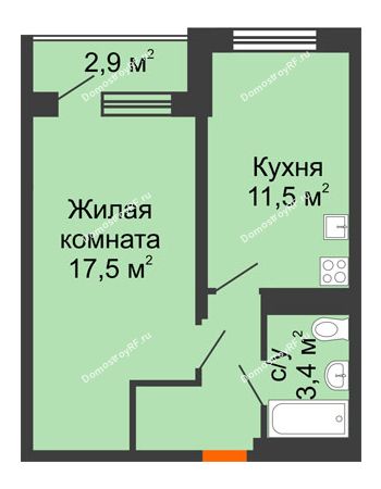 1 комнатная квартира 38,7 м² - ЖК Унисон