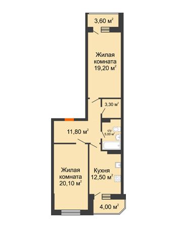 2 комнатная квартира 79,6 м² в ЖК Звездный-2, дом № 4